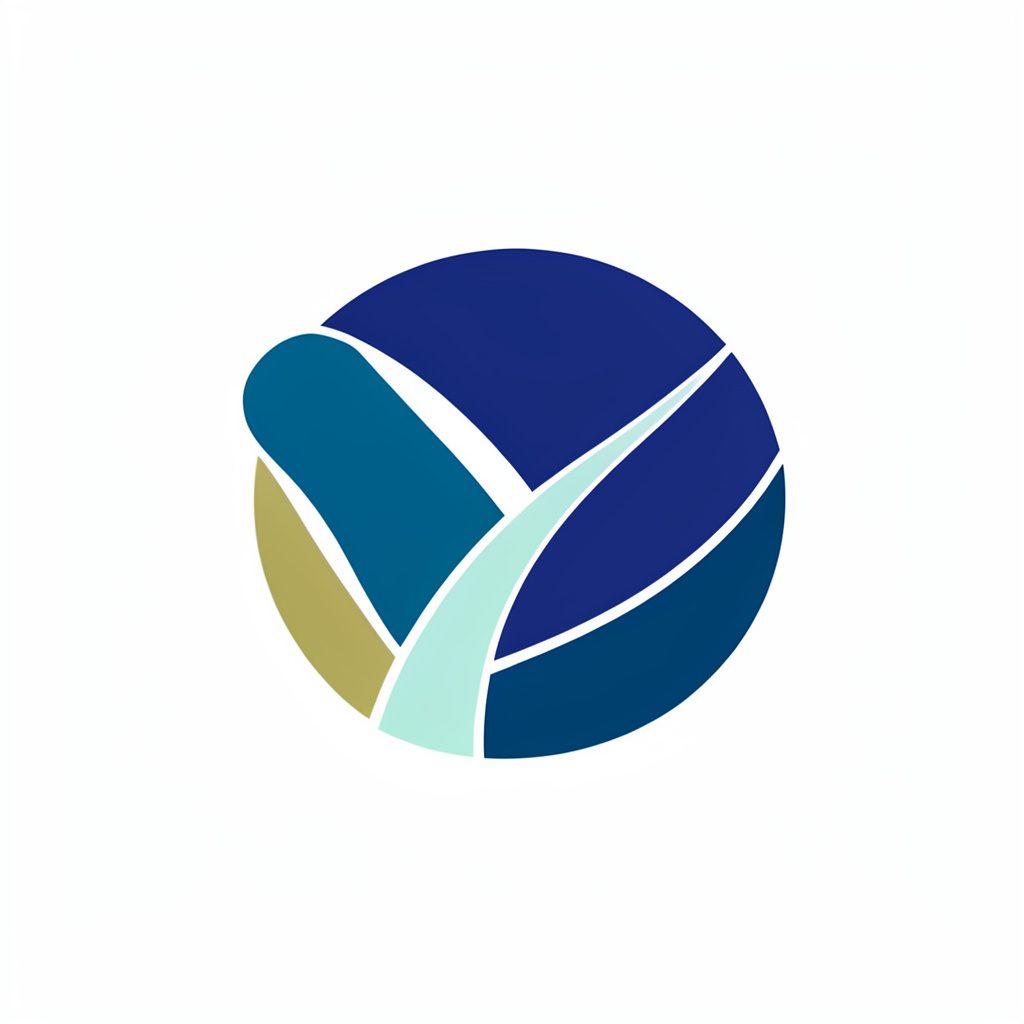 Simple circular logo mark in dark navy and cyan tones