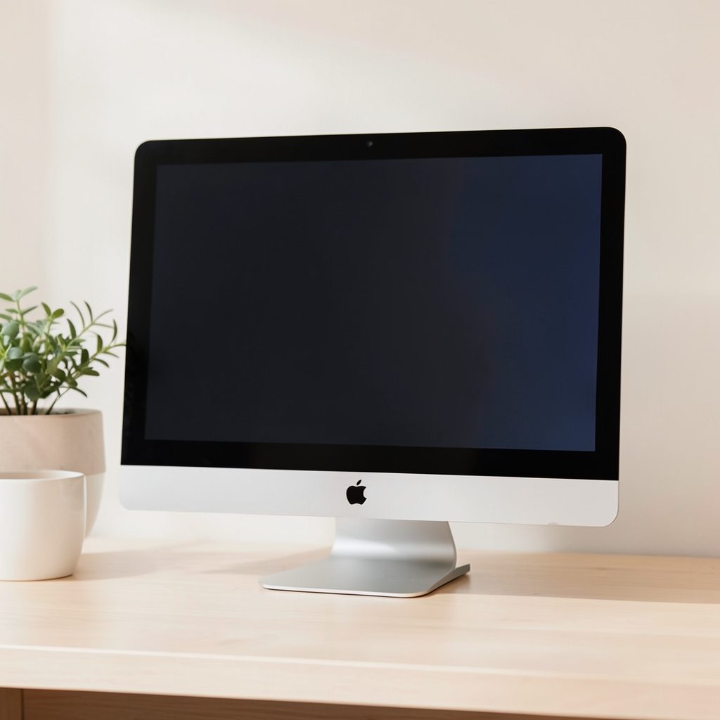 Desktop computer mockup displaying a construction business website in dark navy tones